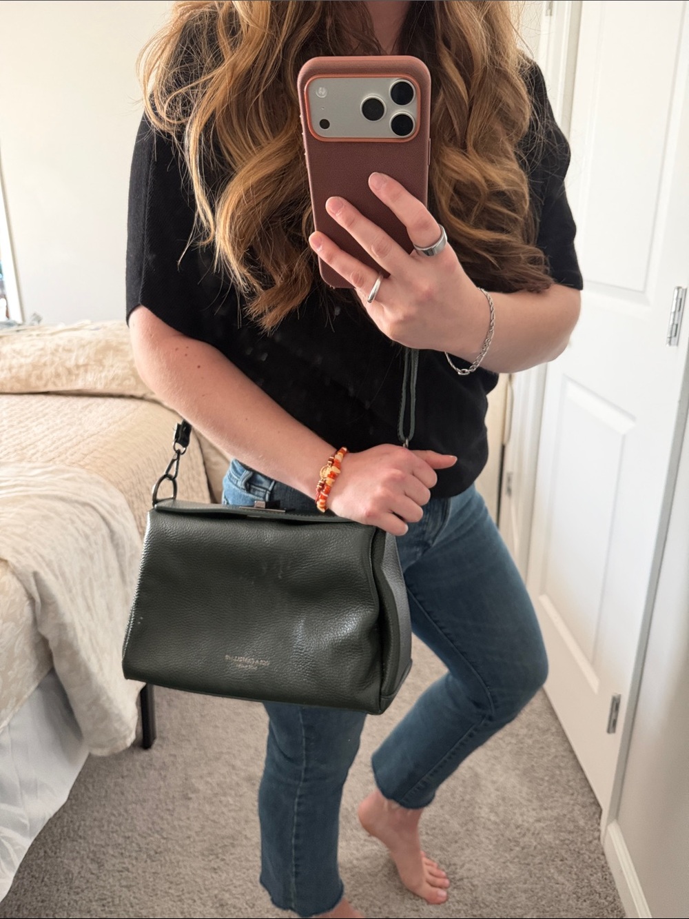 Dark Green Leather Shoulder Bag - Unbranded